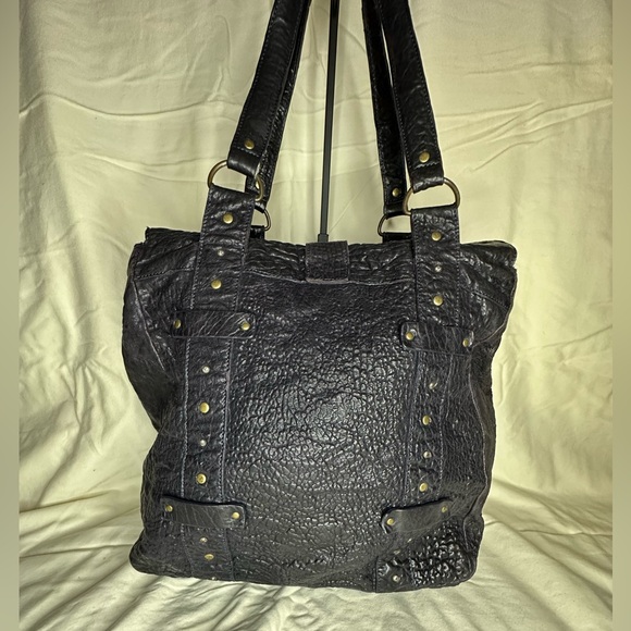 XL Deep Purple Leather Shoulder Bag with Brass Hardware - Picture 2 of 10